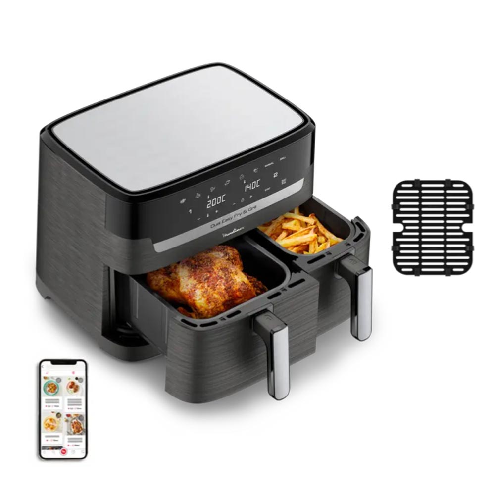 SKU1002992 Moulinex EZ905B20 Dual Easy Fry & Grill Air Fryer 8.3L Double Bucket with 8 preset programs 2450W Black