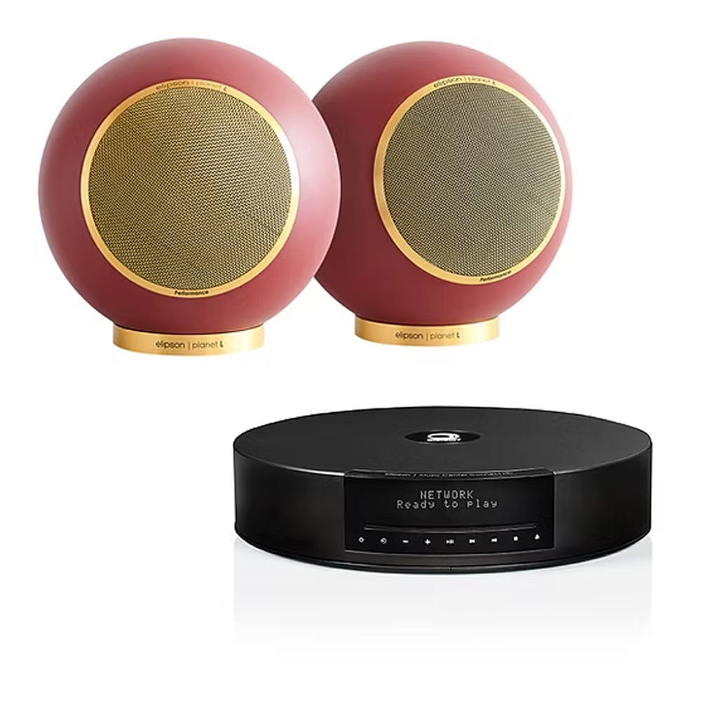 SKU1003444 Elipson ELIMSCONPERBDG Set of 1 x Music System Music center Connect HD & a Pair of Planet L Performance Wired Speakers Burgundy - Gold