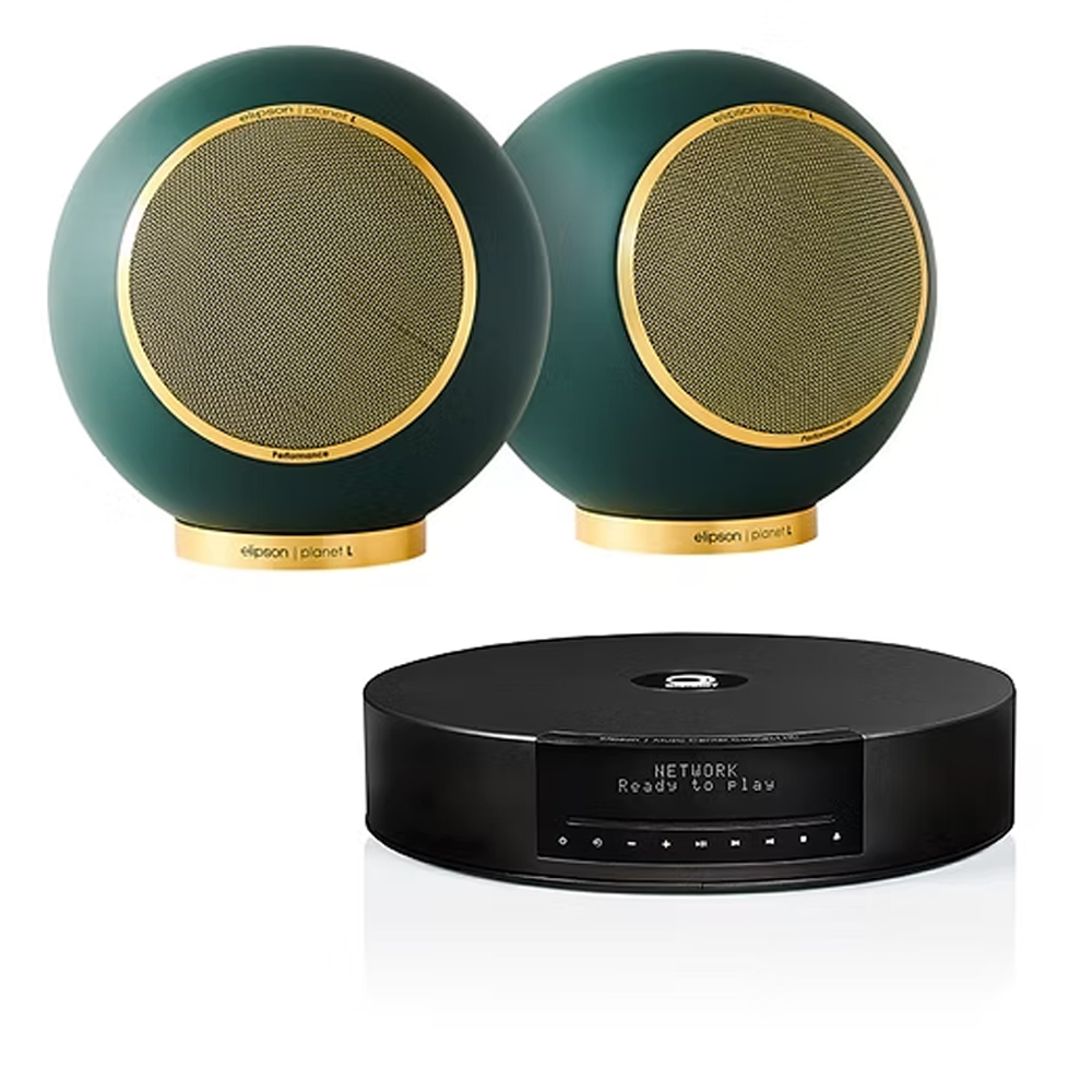 SKU1003447 Elipson ELIMSCONPERDGG Set of 1 x Music System Music center Connect HD & a Pair of Planet L Performance Wired Speakers Dark Green - Gold