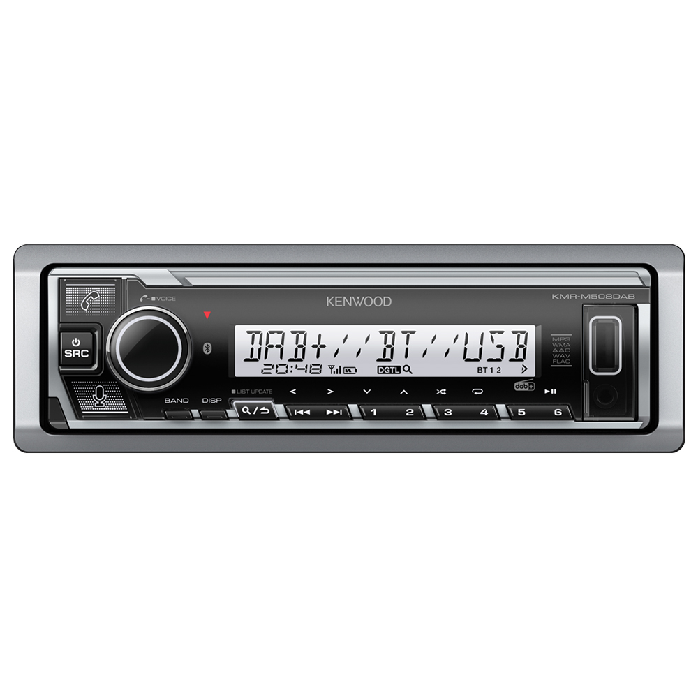 SKU1003837 Kenwood KMR-M508DAB Single Din Amazon Alexa Ready Marine Receiver with Bluetooth & DAB+/FM Radio Black
