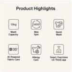 LG F4X5013TBB AI DD™ Freestanding Front-loading Washing Machine Steam™, TurboWash™, ThinQ (Wi-Fi) 13Kg 1400rpm A Dark Grey