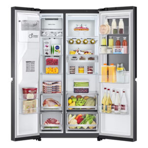 LG GSXV90MCDE Four-Door Wardrobe InstaView Door in Door Freestanding Refrigerator 635 Litres Total No Frost with Water and Ice Dispenser 179x91cm E Dark Grey