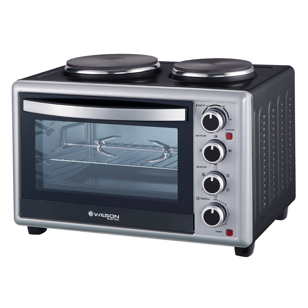 SKU1004327 Wilson WFE306KSUK Electric Countertop Oven with 2 x Hotplates 30 Litres 1500W Black